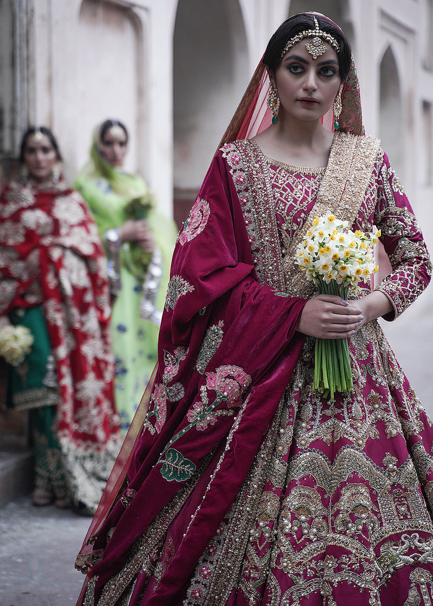 Pakistani Deep Red Embroidered Silk Bridal Lehenga (3-Piece) - Image 6