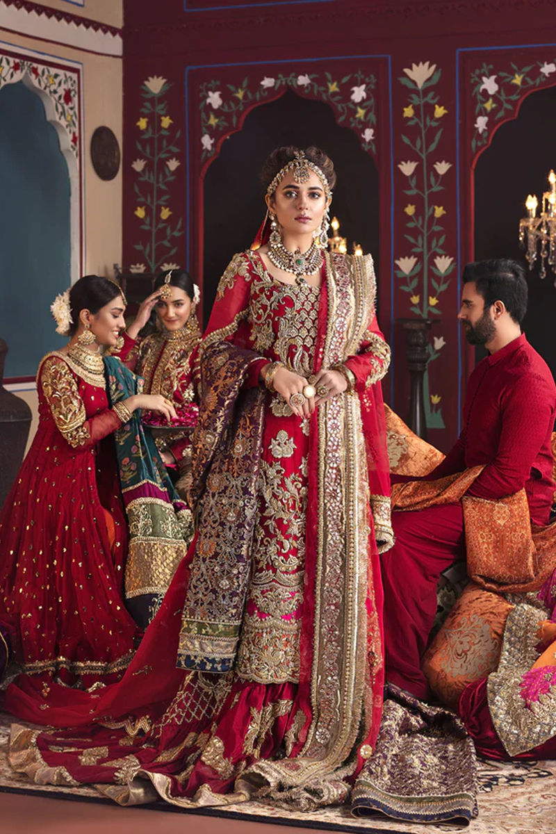 Deep Red Embroidered Silk Bridal Lehenga (3-Piece) - Image 1