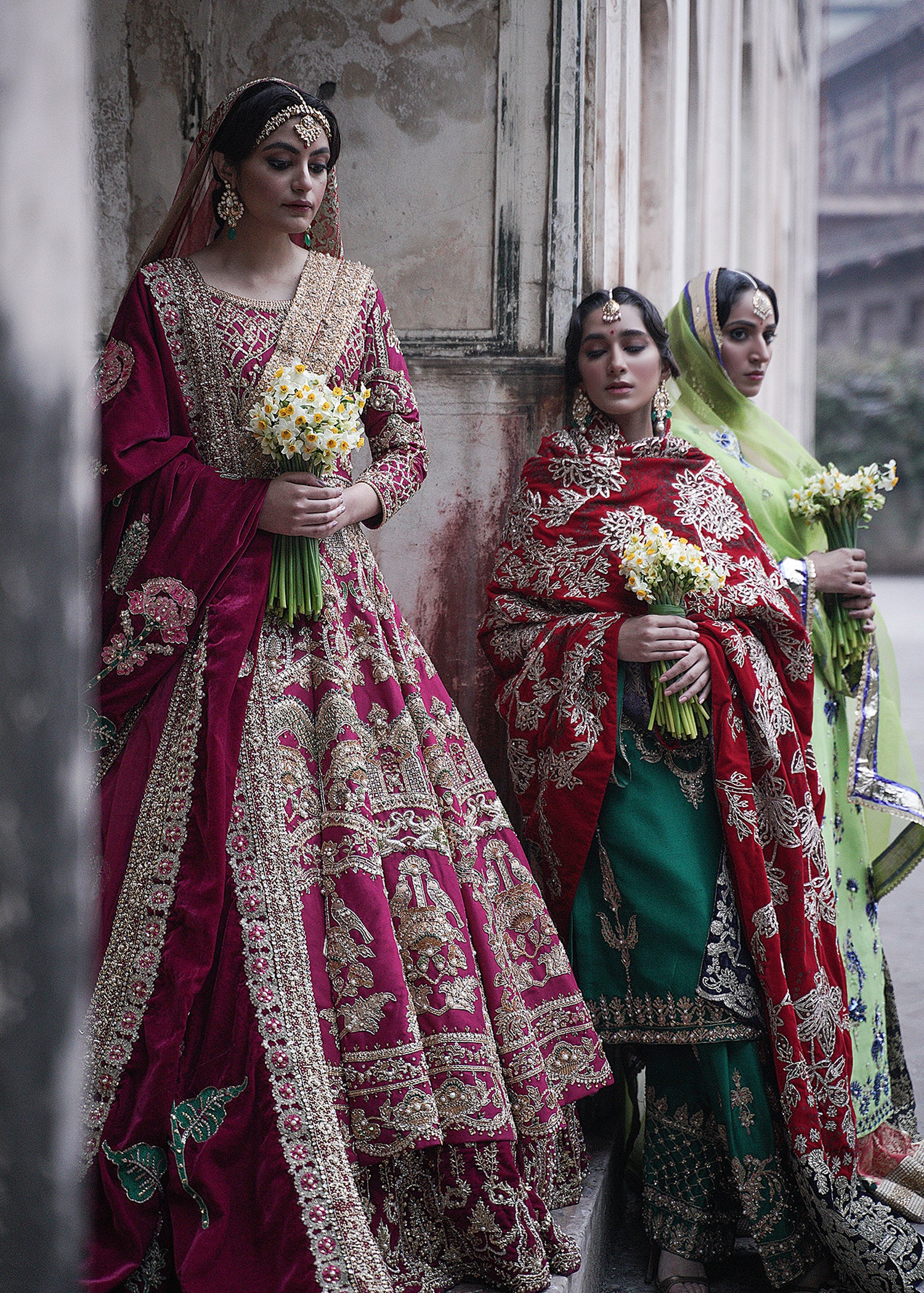 Deep Red Embroidered Silk Bridal Lehenga (3-Piece) - Image 8
