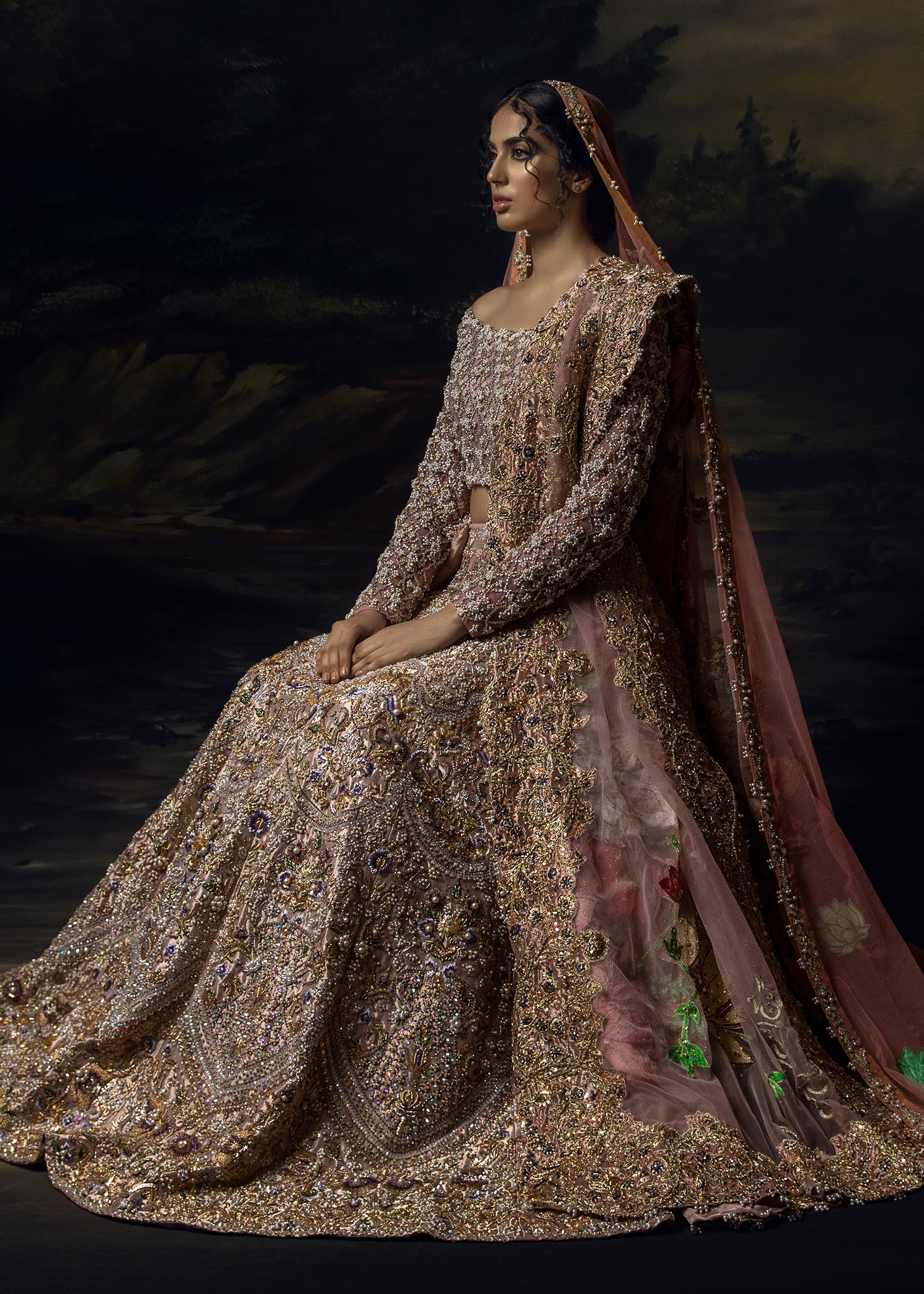 Pakistani Red Embellished Silk Bridal Lehenga (3-Piece) - Image 7