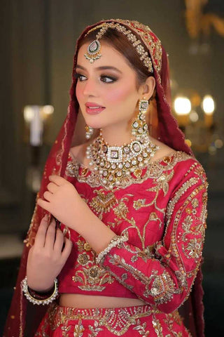 Deep Crimson Embellished Silk Bridal Lehenga Choli (3-Piece) - Image 2