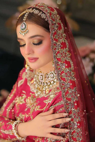 Deep Crimson Embellished Silk Bridal Lehenga Choli (3-Piece) - Image 3