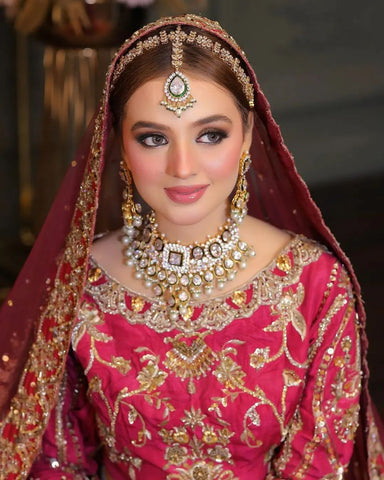 Deep Crimson Embellished Silk Bridal Lehenga Choli (3-Piece) - Image 4