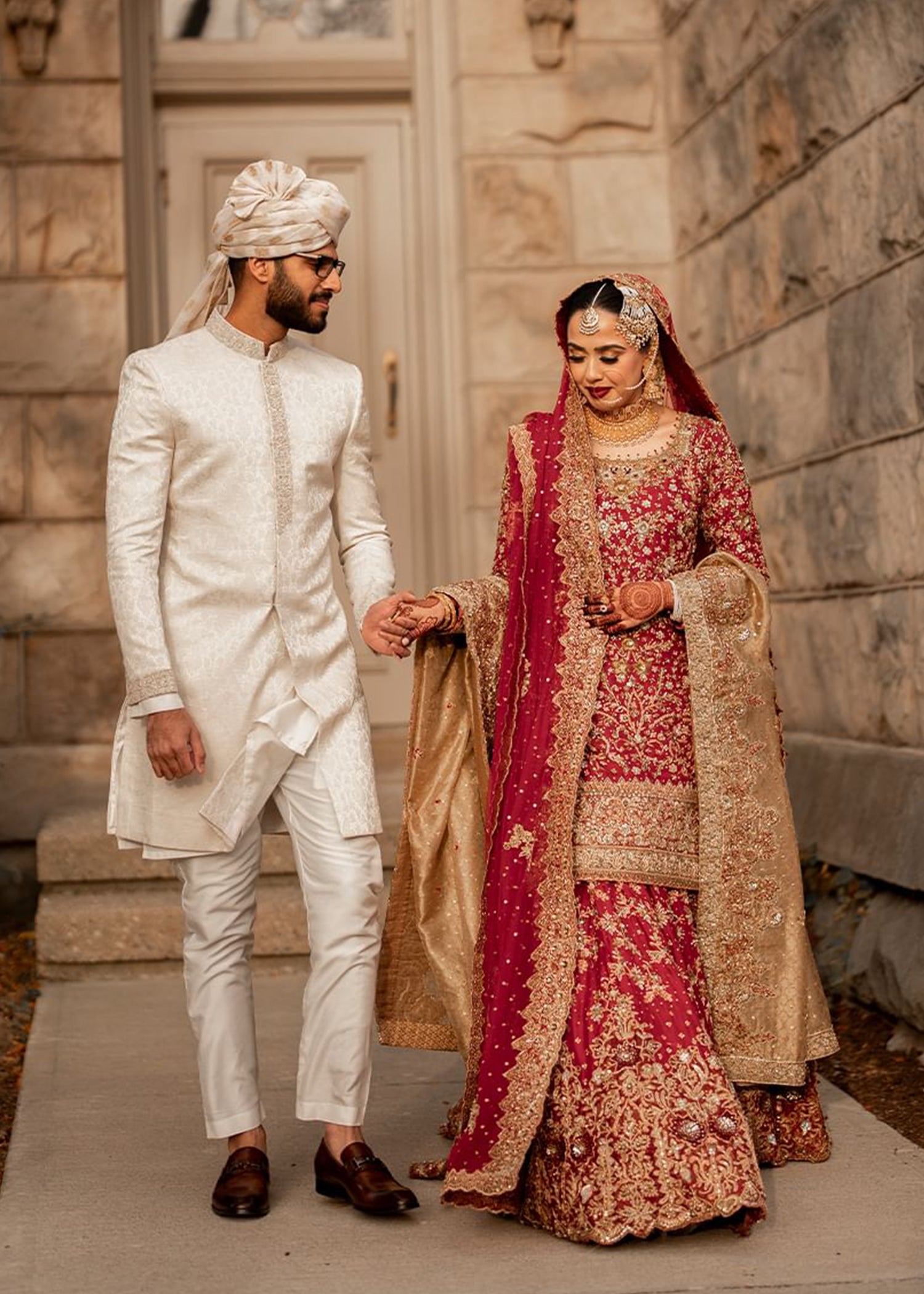 Deep Red Embroidered Silk Bridal Lehenga (3-Piece) - Image 1