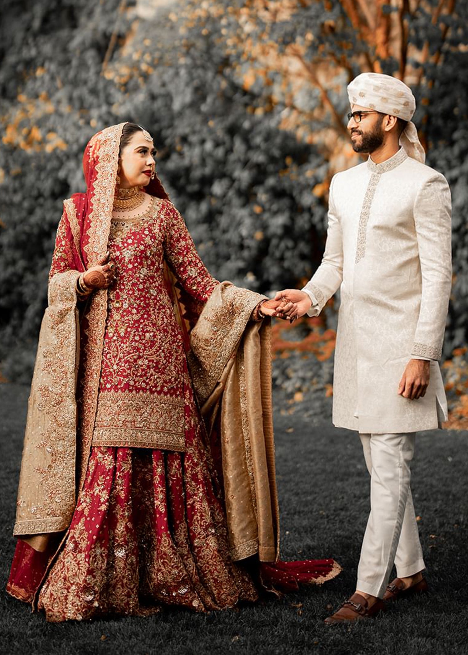 Deep Red Embroidered Silk Bridal Lehenga (3-Piece) - Image 3