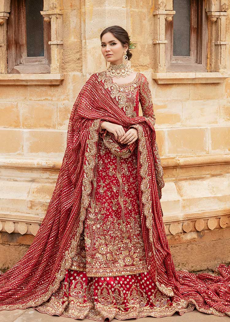 Scarlet Red Embroidered Silk-Blend Bridal Lehenga (3-Piece) - Image 1