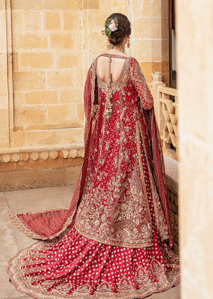 Scarlet Red Embroidered Silk-Blend Bridal Lehenga (3-Piece) - Image 4