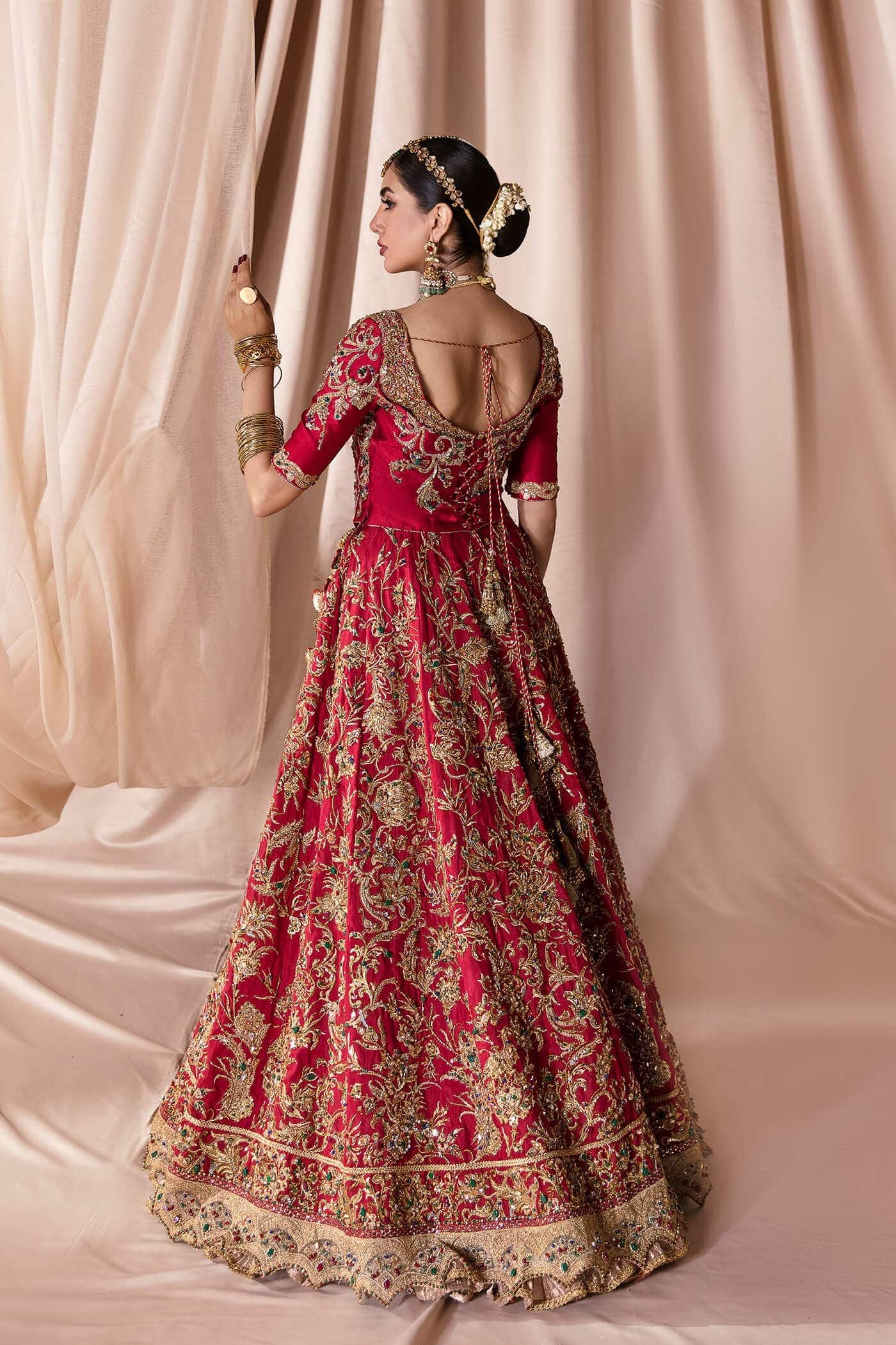 Pakistani Rich Red Zardozi Tissue Silk Lehenga Choli (3-Piece) - Image 6