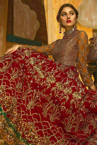 Pakistani Red Adda Work Velvet Bridal Lehenga Choli (3-Piece) - Image 4