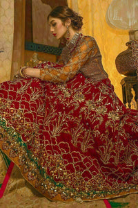 Pakistani Red Adda Work Velvet Bridal Lehenga Choli (3-Piece) - Image 5