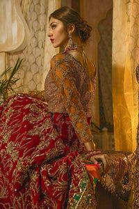 Pakistani Red Adda Work Velvet Bridal Lehenga Choli (3-Piece) - Image 6