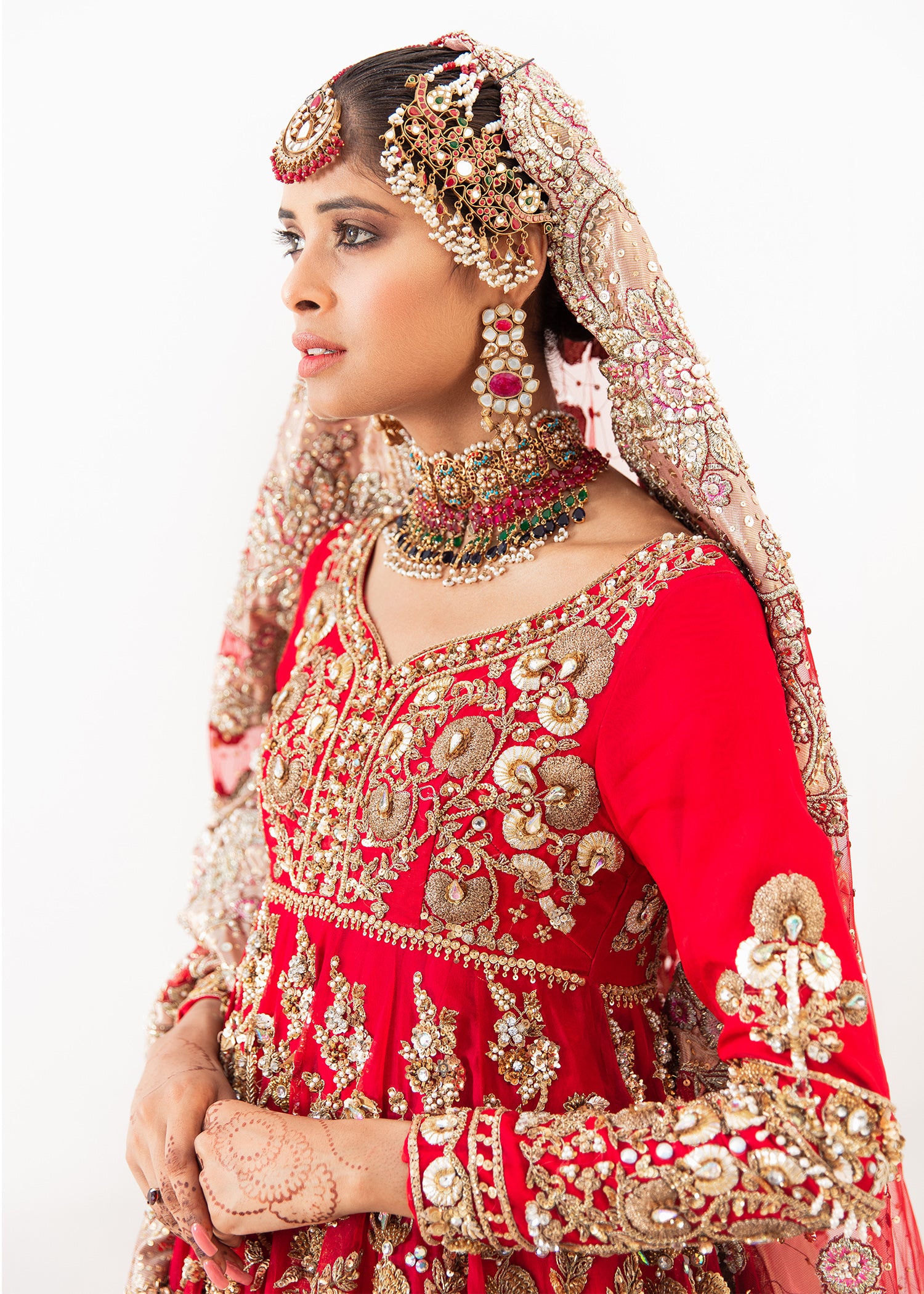 Pakistani Red Zardozi Sequin Velvet Lehenga (3-Piece) - Image 2