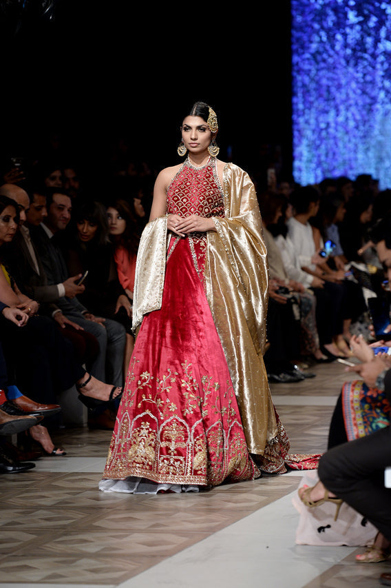 Scarlet Zardozi Velvet Lehenga Set (3-Piece) - Image 1