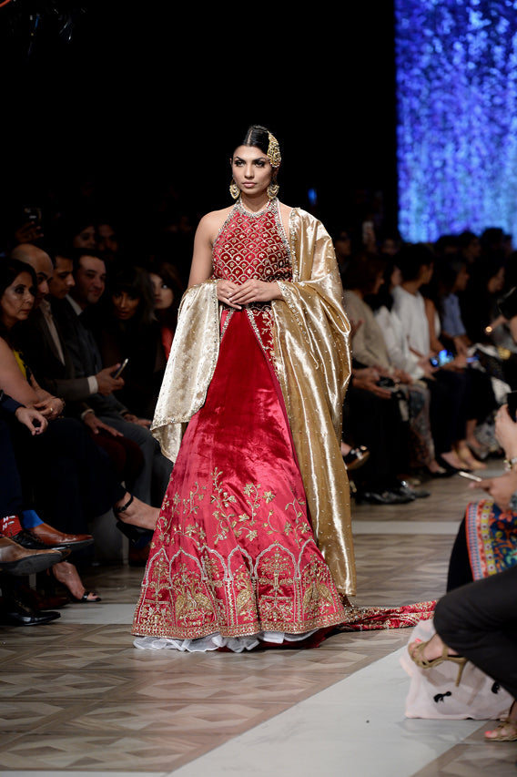 Scarlet Zardozi Velvet Lehenga Set (3-Piece) - Image 2