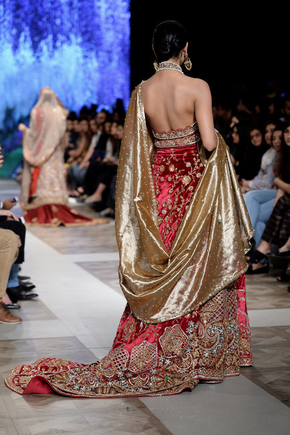 Scarlet Zardozi Velvet Lehenga Set (3-Piece) - Image 4