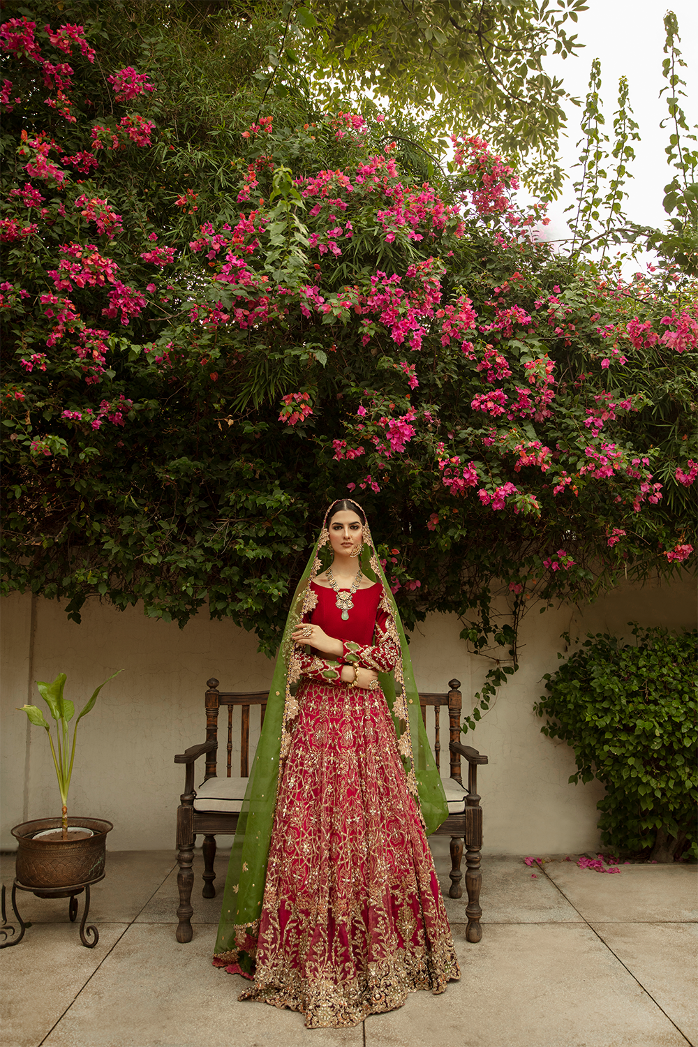 Deep Red Embroidered Velvet & Net Lehenga Choli (3-Piece) - Image 4