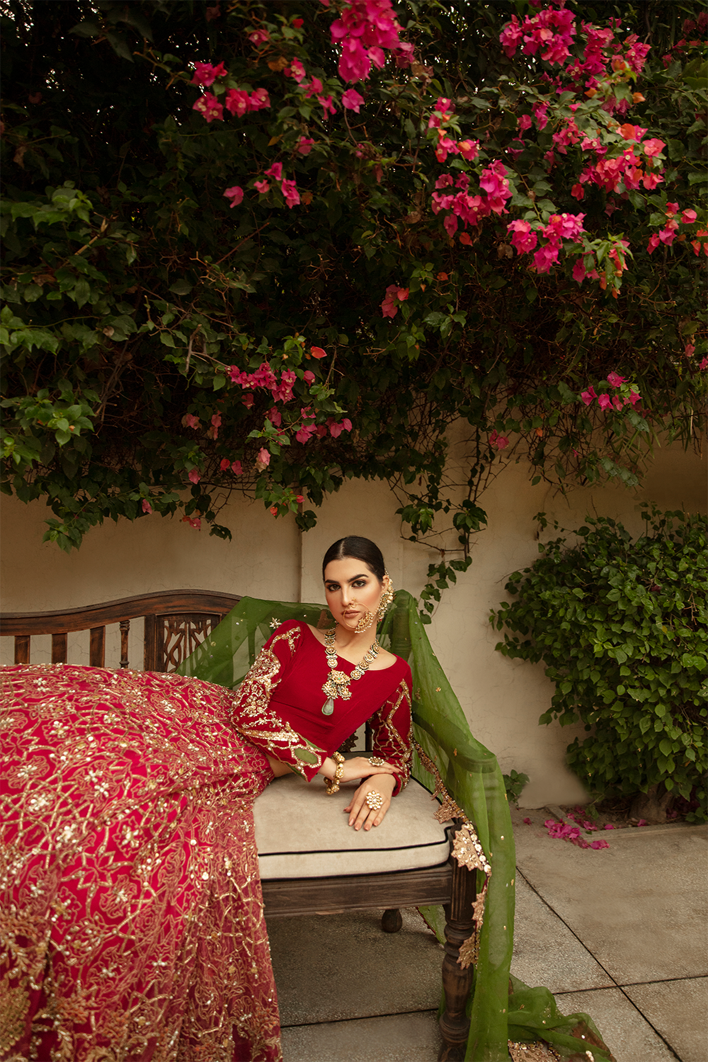 Deep Red Embroidered Velvet & Net Lehenga Choli (3-Piece) - Image 5