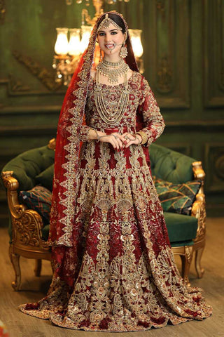 Deep Red Zardozi Velvet Bridal Lehenga (3-Piece) - Image 2