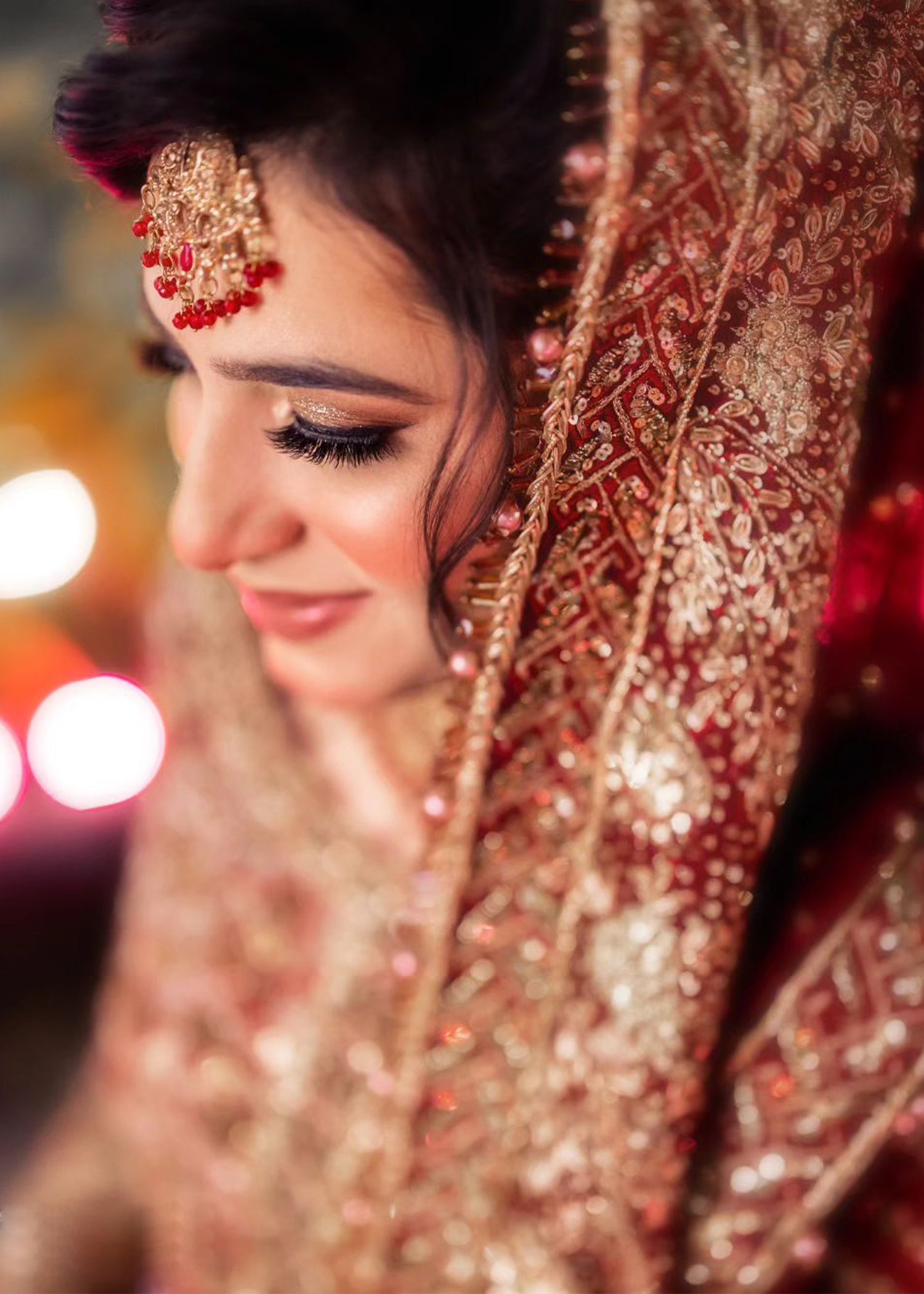 Deep Red Embroidered Velvet Raw Silk Bridal Lehenga (3-Piece) - Image 4