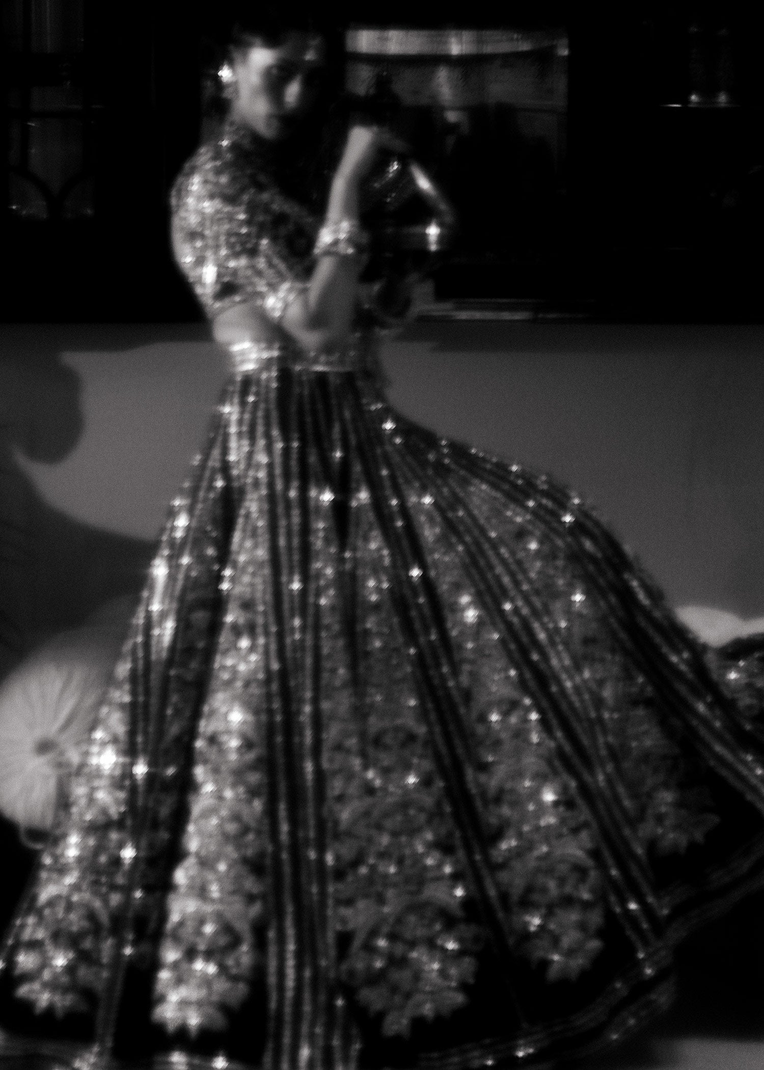 Pakistani Ruby Red & Bottle Green Embroidered Velvet Lehenga (3-Piece) - Image 14