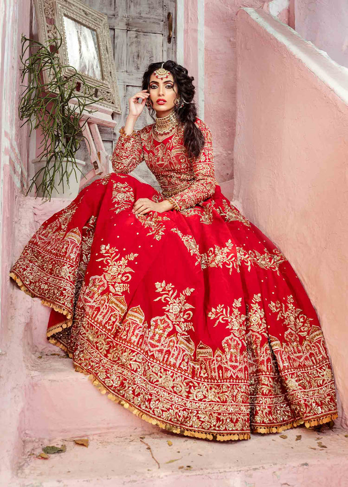Red Velvet Embroidered Lehenga Set (3-Piece) - Image 2