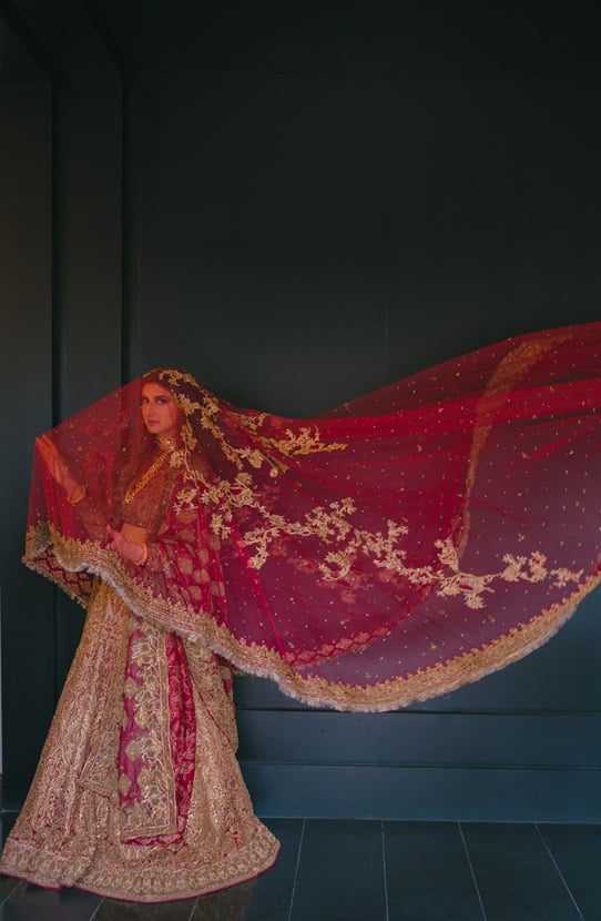 Pakistani Red Zardozi Embroidered Lehenga Choli (3-Piece) - Image 5