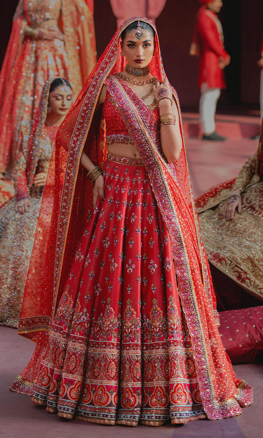 Scarlet Handworked Bridal Lehnga Set (3-Piece) - Image 1