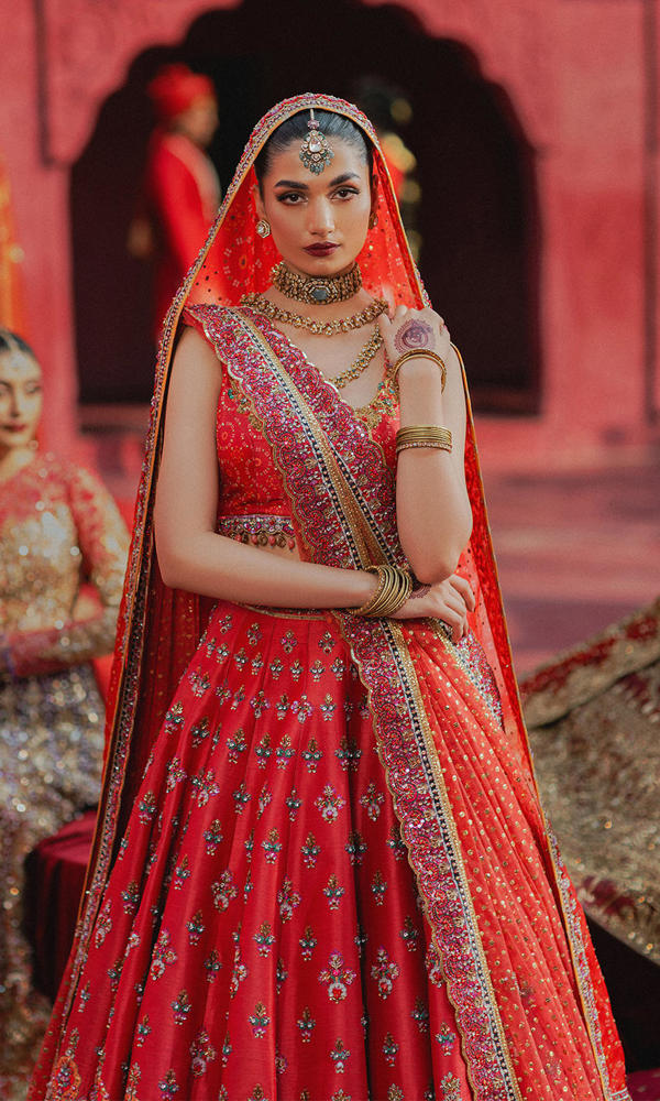 Scarlet Handworked Bridal Lehnga Set (3-Piece) - Image 3