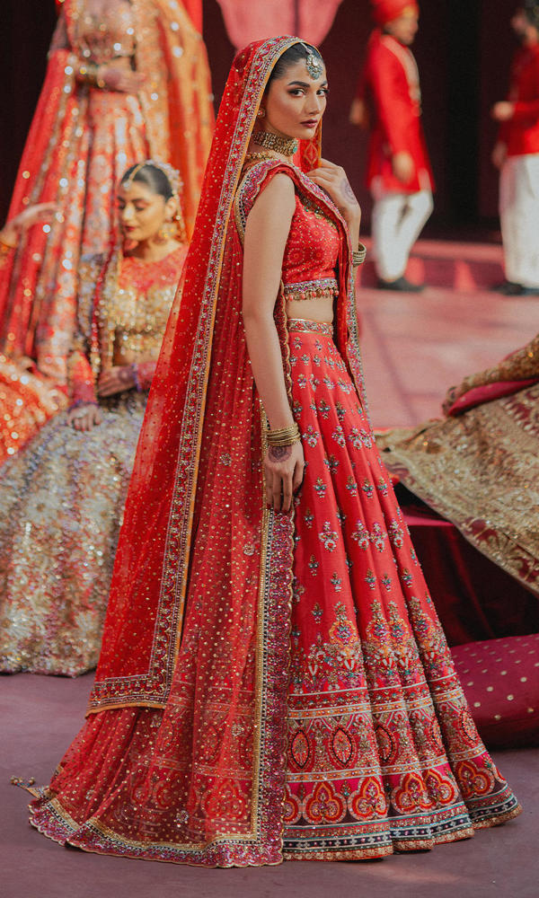 Scarlet Handworked Bridal Lehnga Set (3-Piece) - Image 4