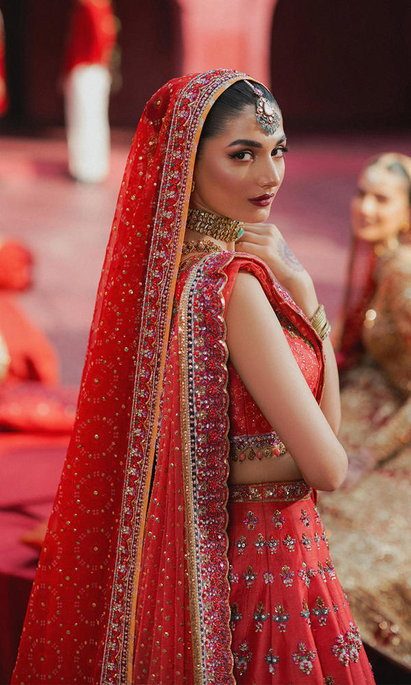 Scarlet Handworked Bridal Lehnga Set (3-Piece) - Image 5