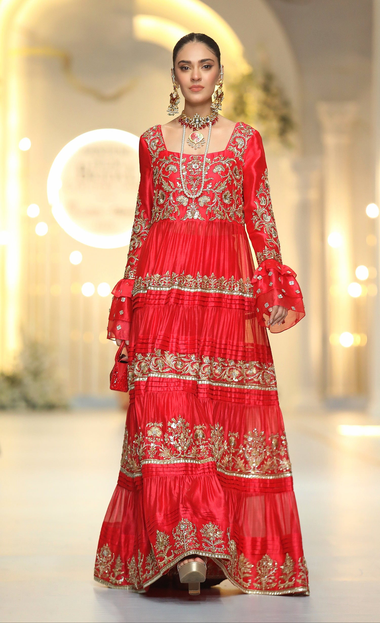 Tango Red Zardozi Khadi Silk Organza Maxi (1-Pc) - Image 1