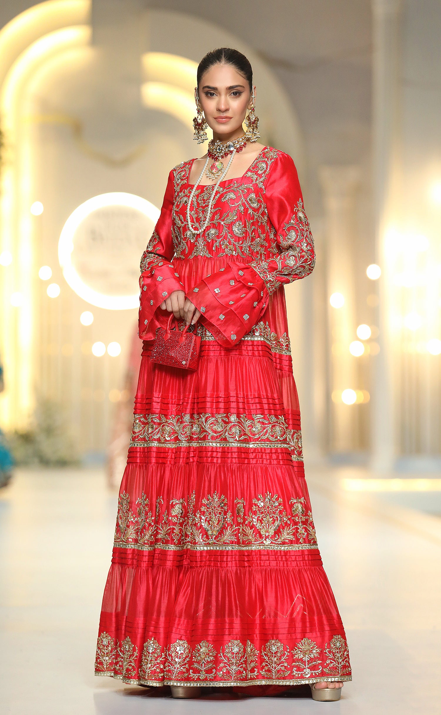 Tango Red Zardozi Khadi Silk Organza Maxi (1-Pc) - Image 2