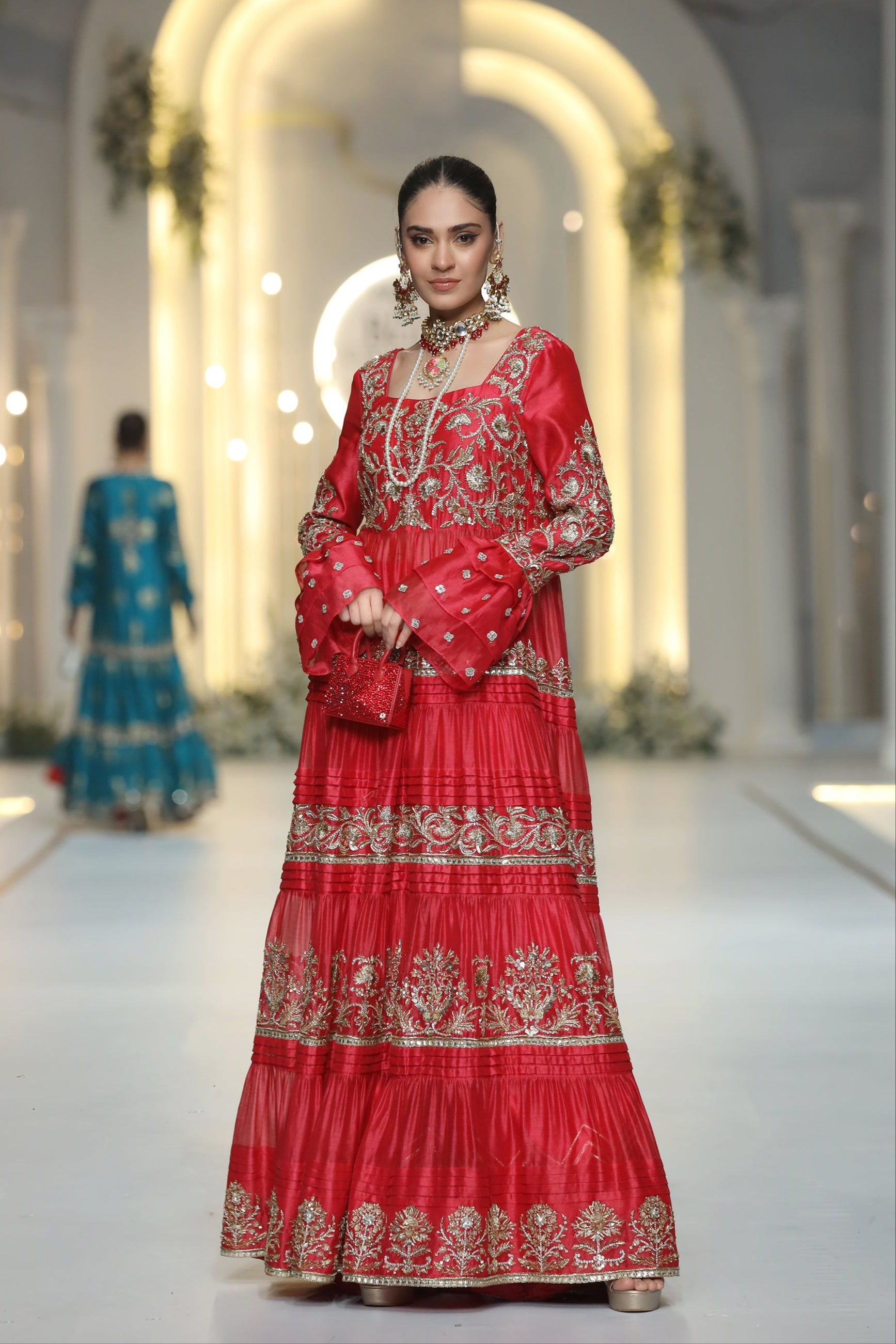 Tango Red Zardozi Khadi Silk Organza Maxi (1-Pc) - Image 3