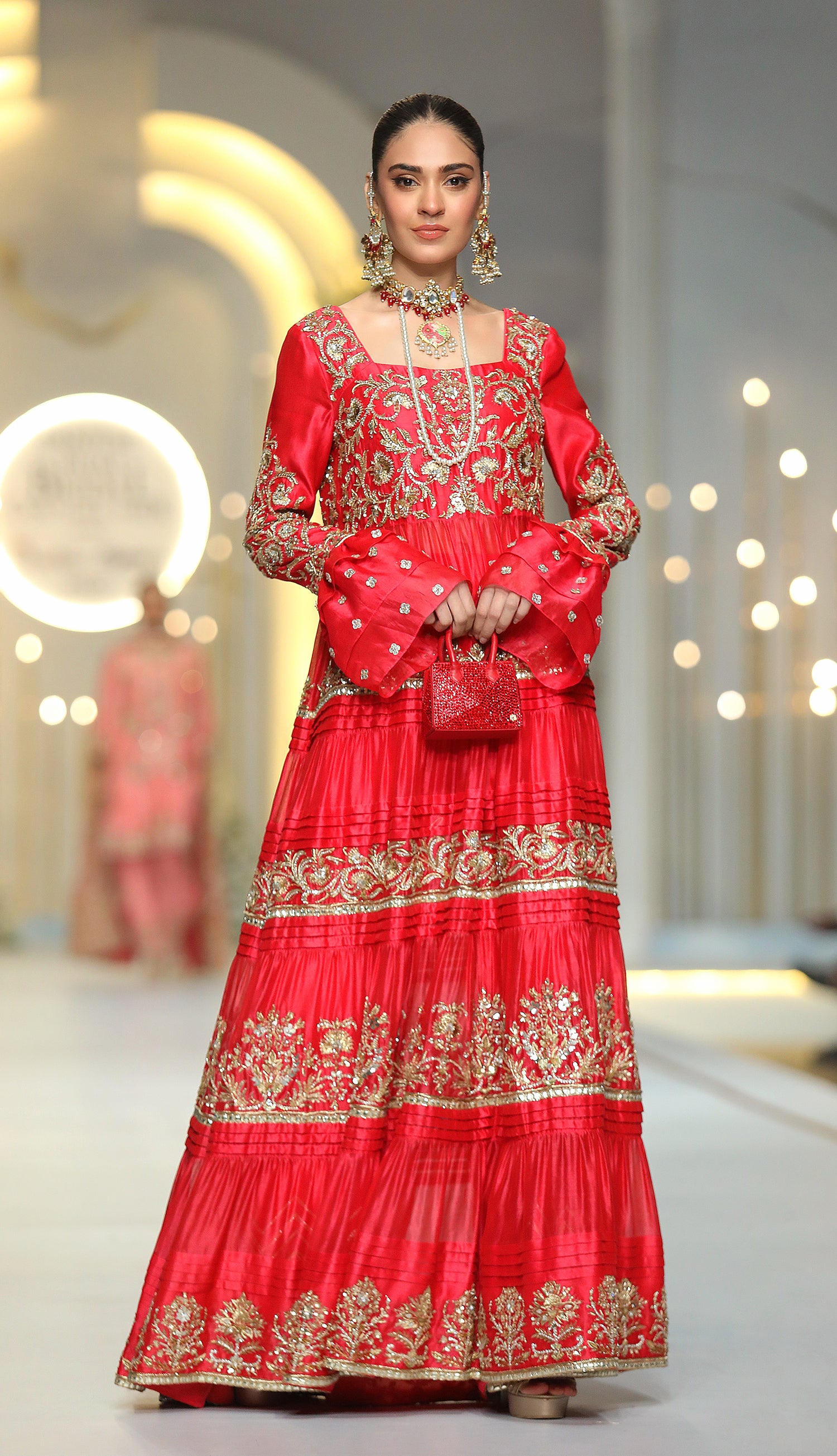 Tango Red Zardozi Khadi Silk Organza Maxi (1-Pc) - Image 4