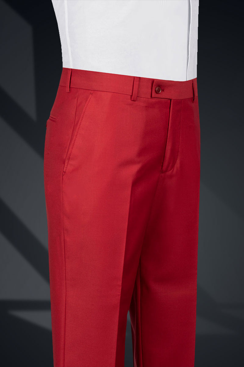 Deep Red Hand-Stitched Wool Double-Breasted Tuxedo (2-Piece) - Image 4