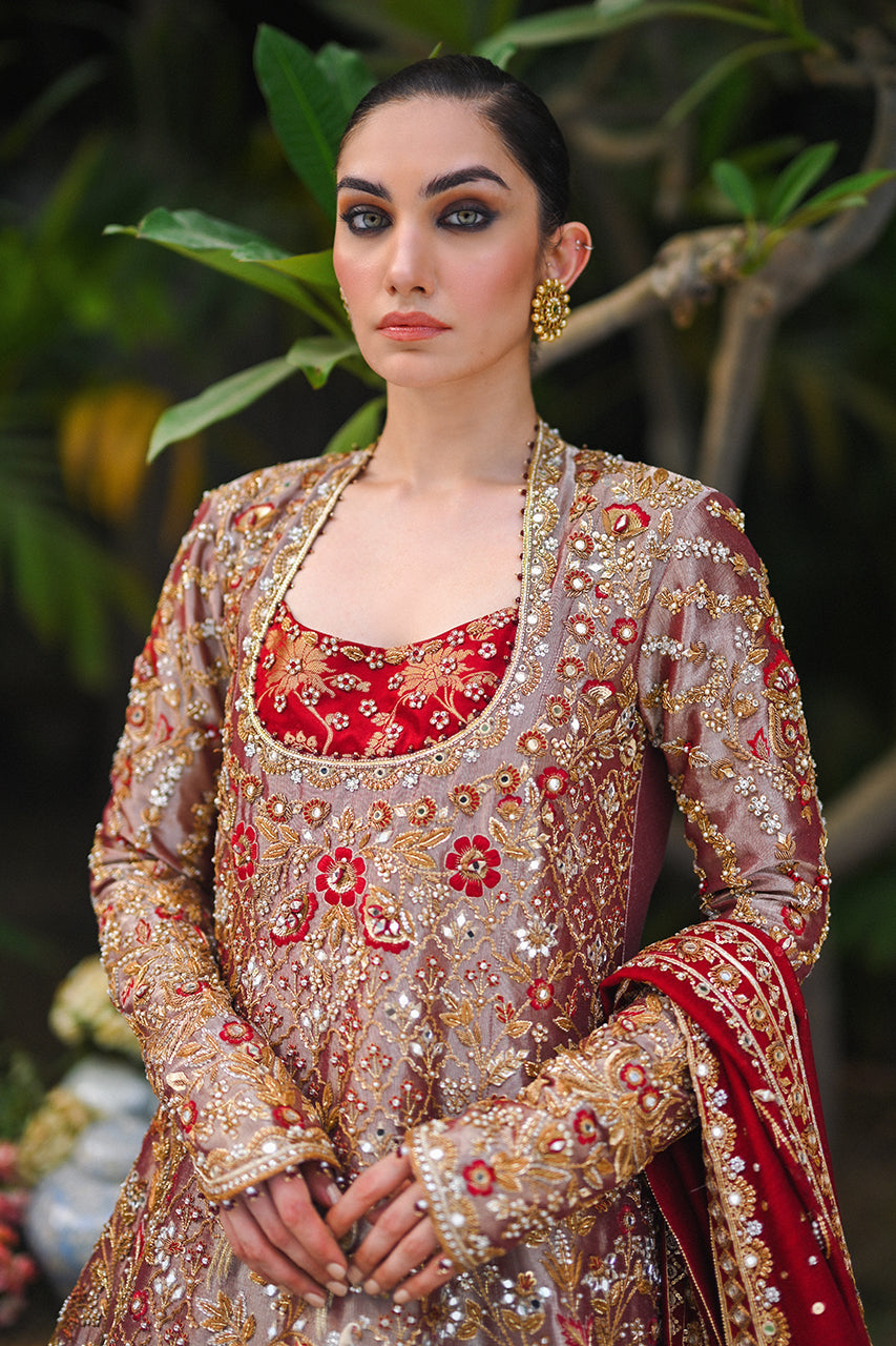 Crimson Zardozi Tissue Pishwas Dress (3-Piece) - Image 3