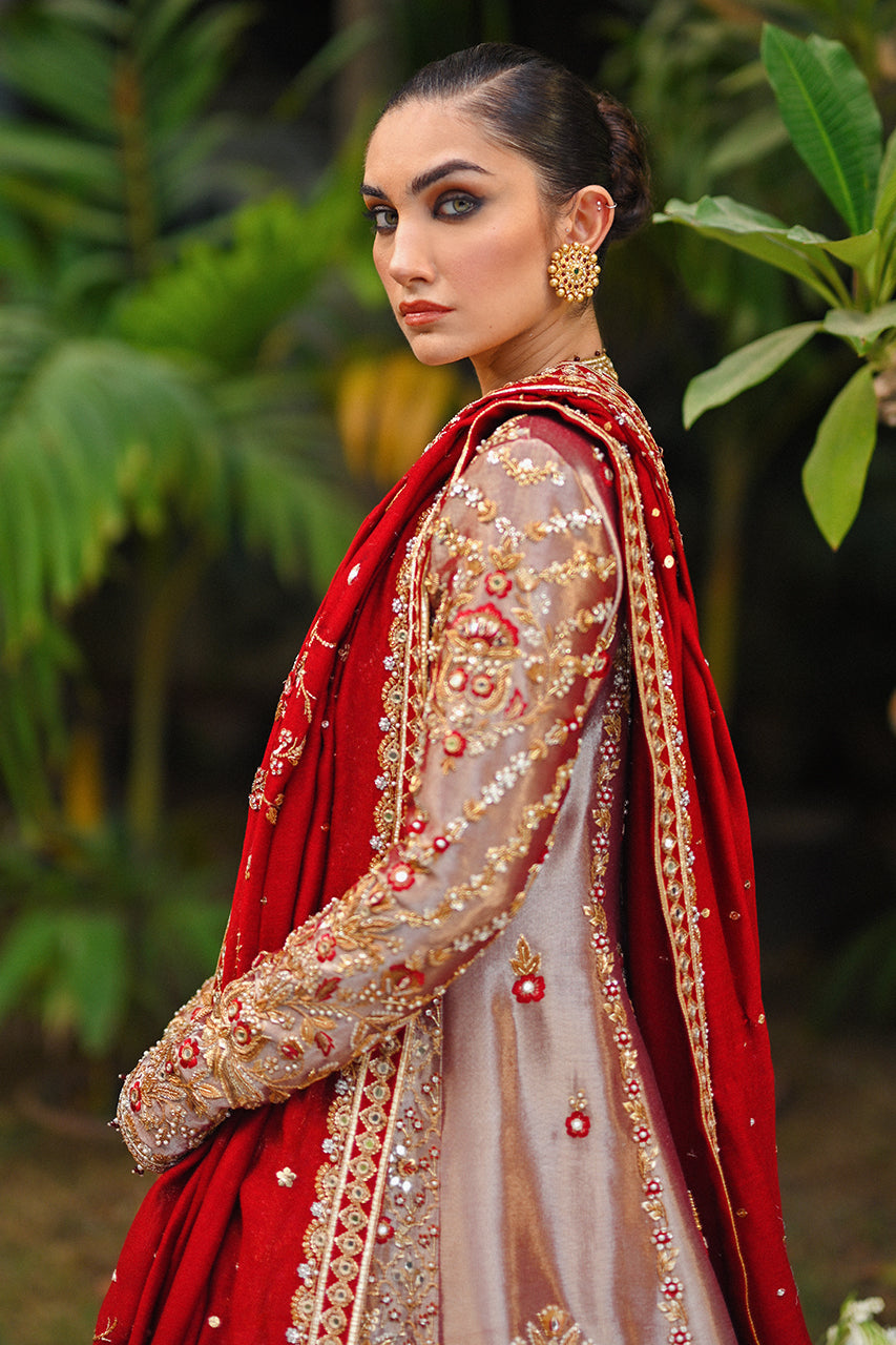 Crimson Zardozi Tissue Pishwas Dress (3-Piece) - Image 7