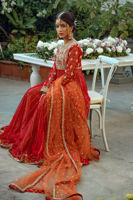 Pakistani Crimson Zardozi Embroidered Chiffon-Georgette Pishwas (3-Piece) - Image 3