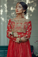 Pakistani Crimson Zardozi Embroidered Chiffon-Georgette Pishwas (3-Piece) - Image 4