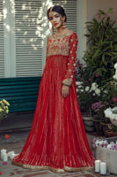 Pakistani Crimson Zardozi Embroidered Chiffon-Georgette Pishwas (3-Piece) - Image 5