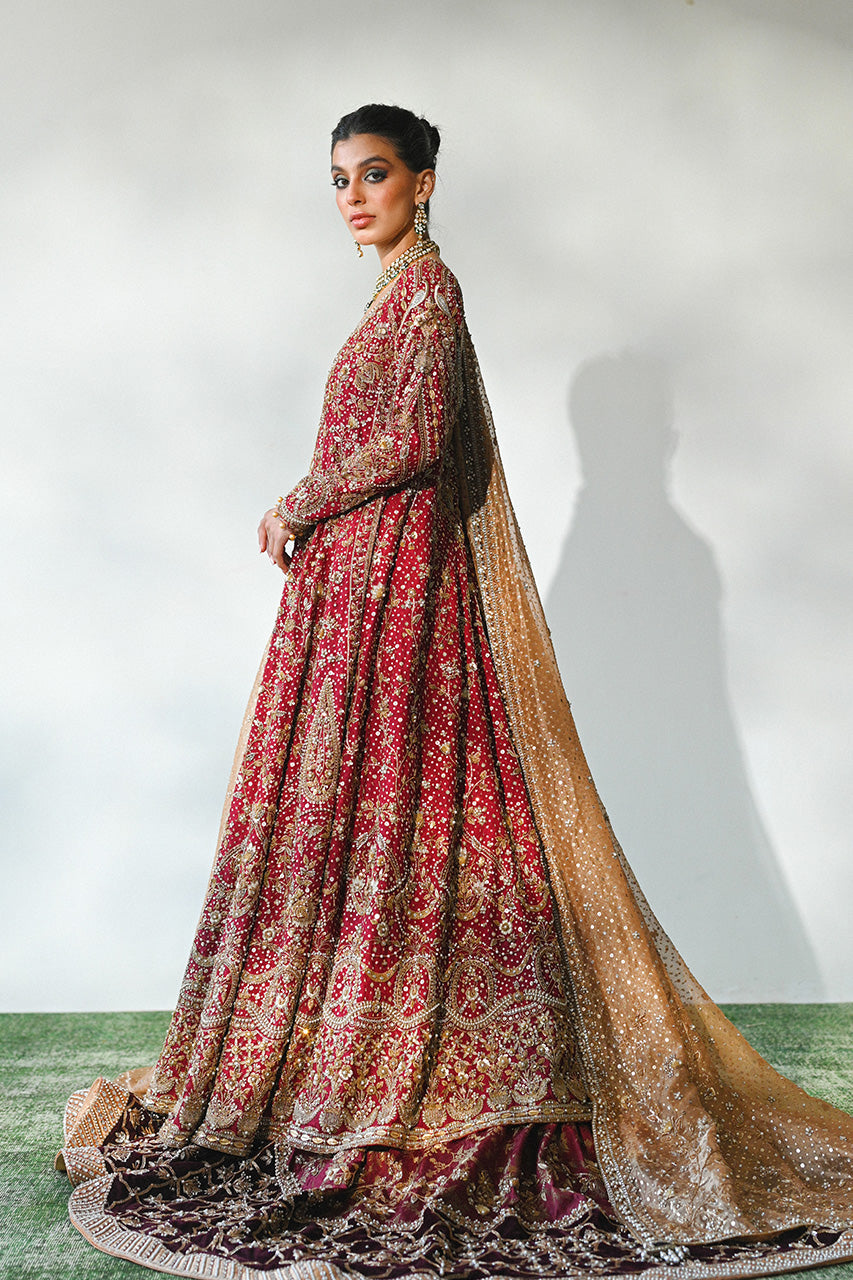 Crimson Zardozi Cotton Net Pishwas Dress (3-Piece) - Image 3