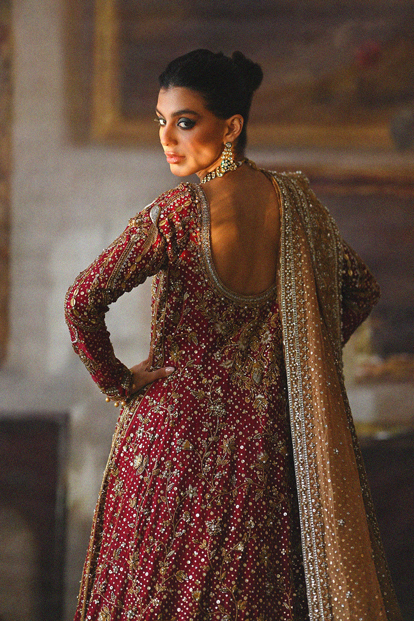 Crimson Zardozi Cotton Net Pishwas Dress (3-Piece) - Image 4