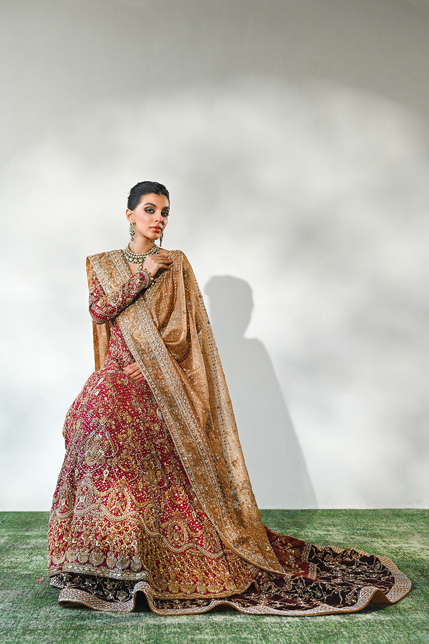 Crimson Zardozi Cotton Net Pishwas Dress (3-Piece) - Image 6