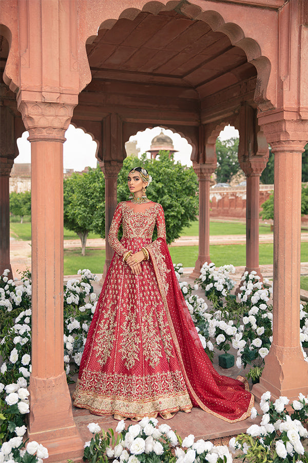 Indian Red Embellished Net Organza Pishwas Dress (3-Piece) - Image 1