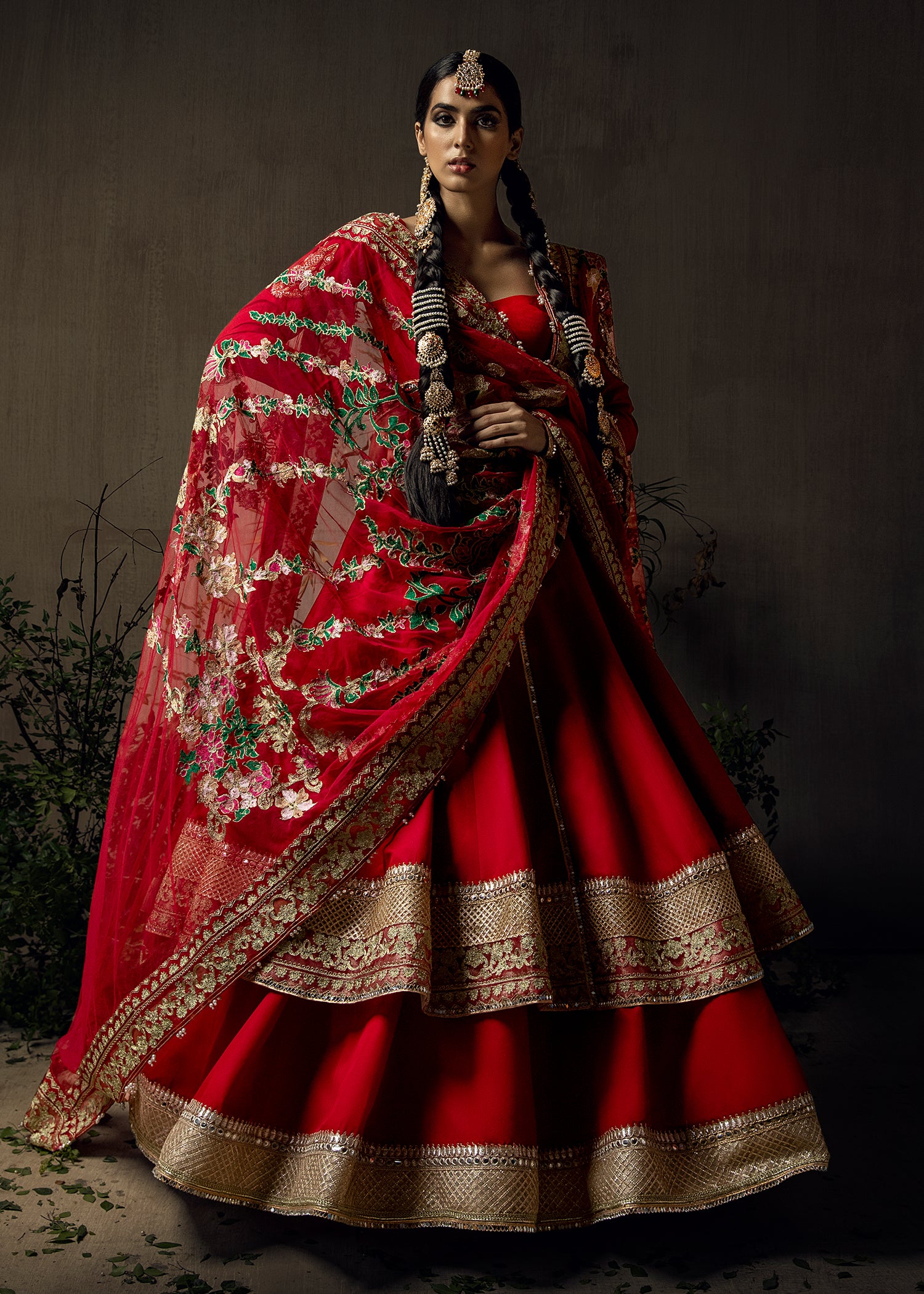 Pakistani Red Aari Embroidered Georgette Pishwas (3-Piece) - Image 7