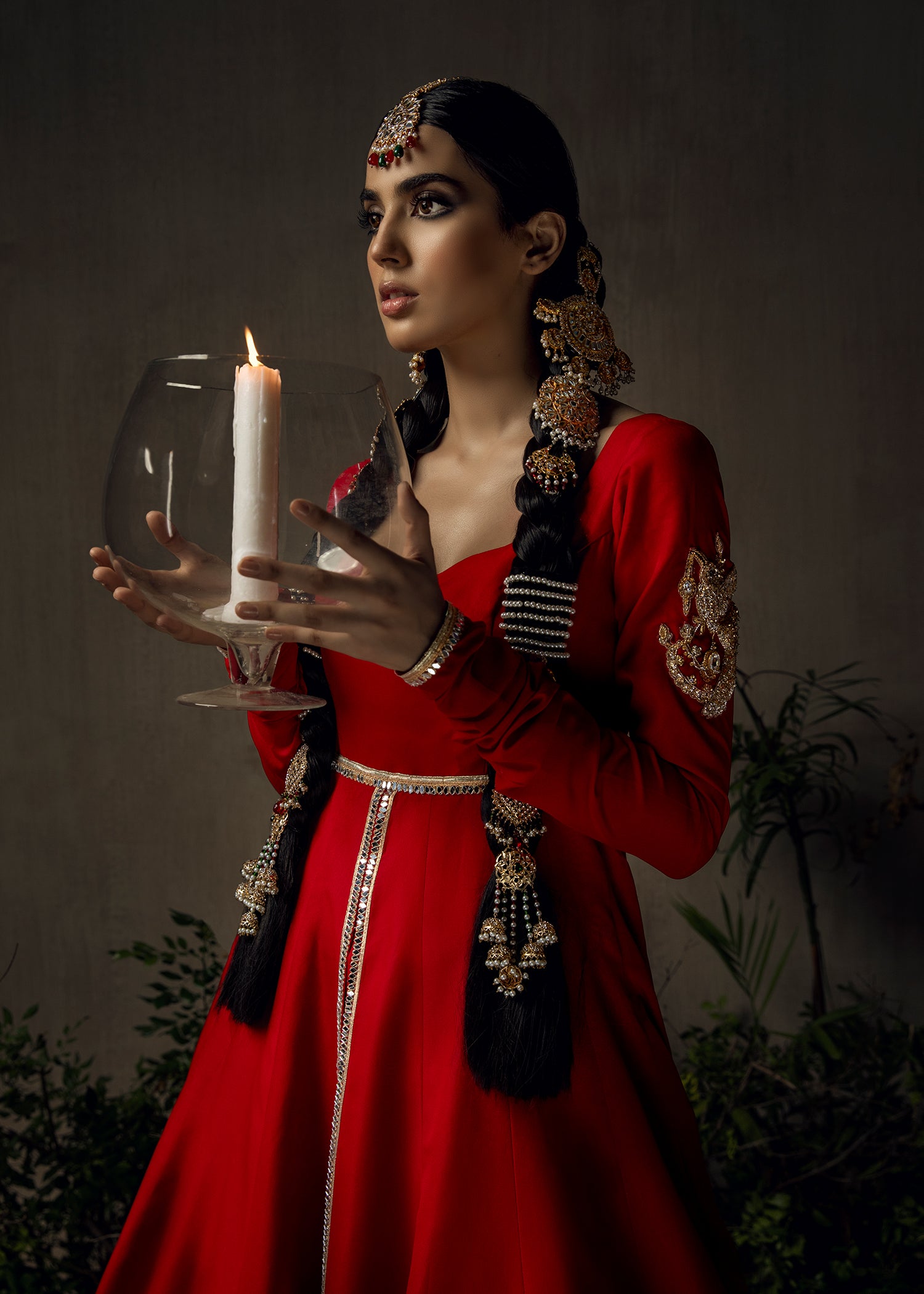 Red Aari Embroidered Georgette Pishwas (3-Piece) - Image 3