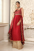 Salsa Red Embellished Jamawar Pishwas (3-Piece) - Image 5