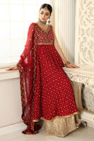 Salsa Red Embellished Jamawar Pishwas (3-Piece) - Image 6