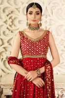 Salsa Red Embellished Jamawar Pishwas (3-Piece) - Image 7