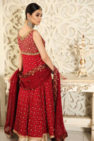 Salsa Red Embellished Jamawar Pishwas (3-Piece) - Image 8
